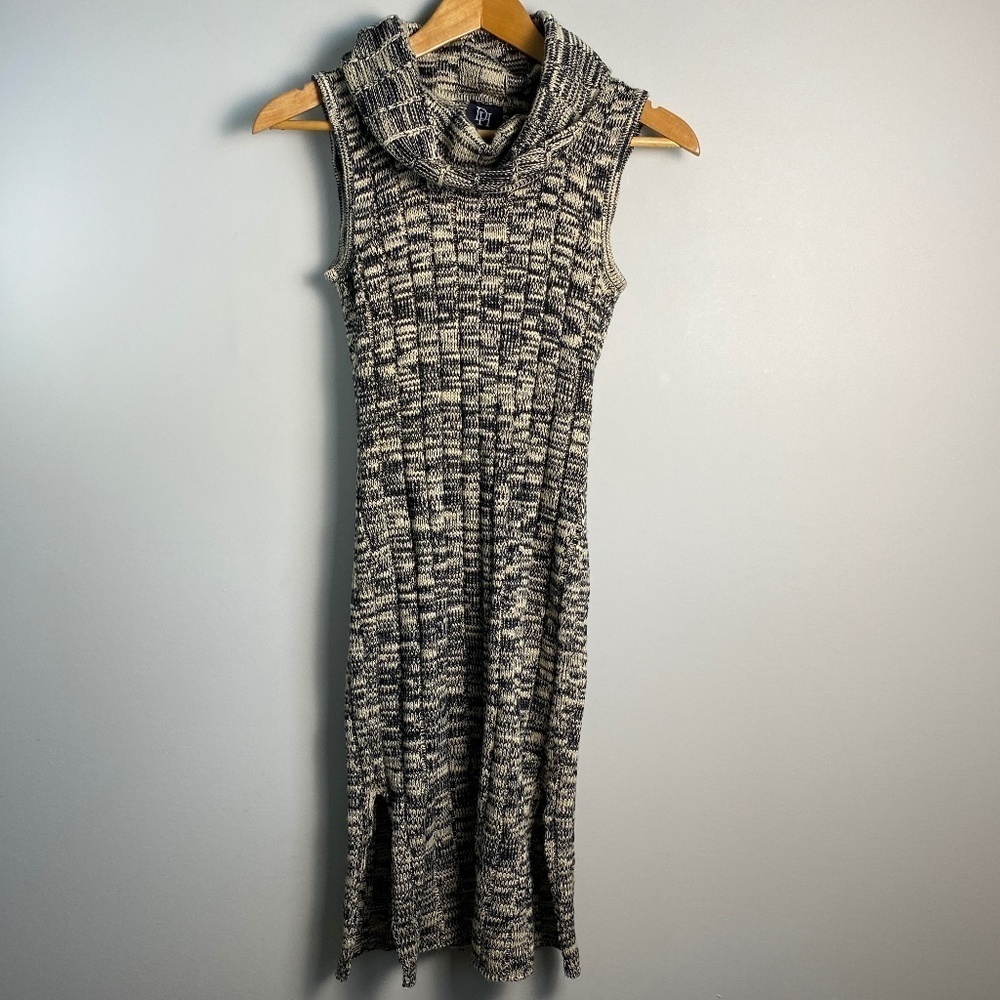 Derek Heart Black/Tan‎ Sleeveless Cowl Neck Ribbed Sweater Pencil Dress Small